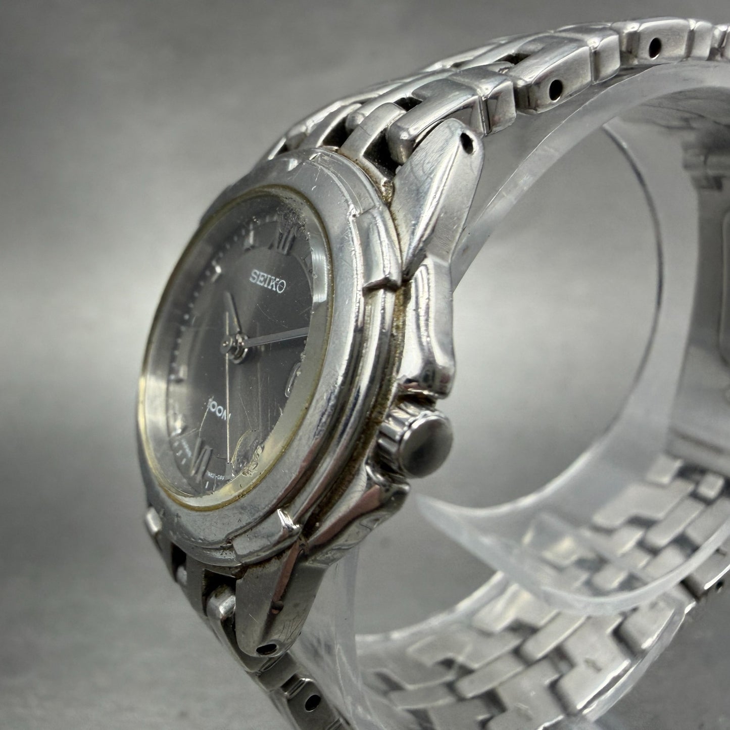 Seiko Watch Women 26mm Black Dial Silver Tone Date Round 7N82-0AM0 New Battery N2