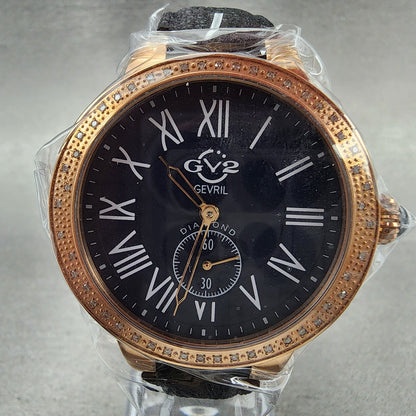 Gevril GV2 Astor Watch Women 40mm Blue Dial Rose Gold Tone Diamond Bezel 9109