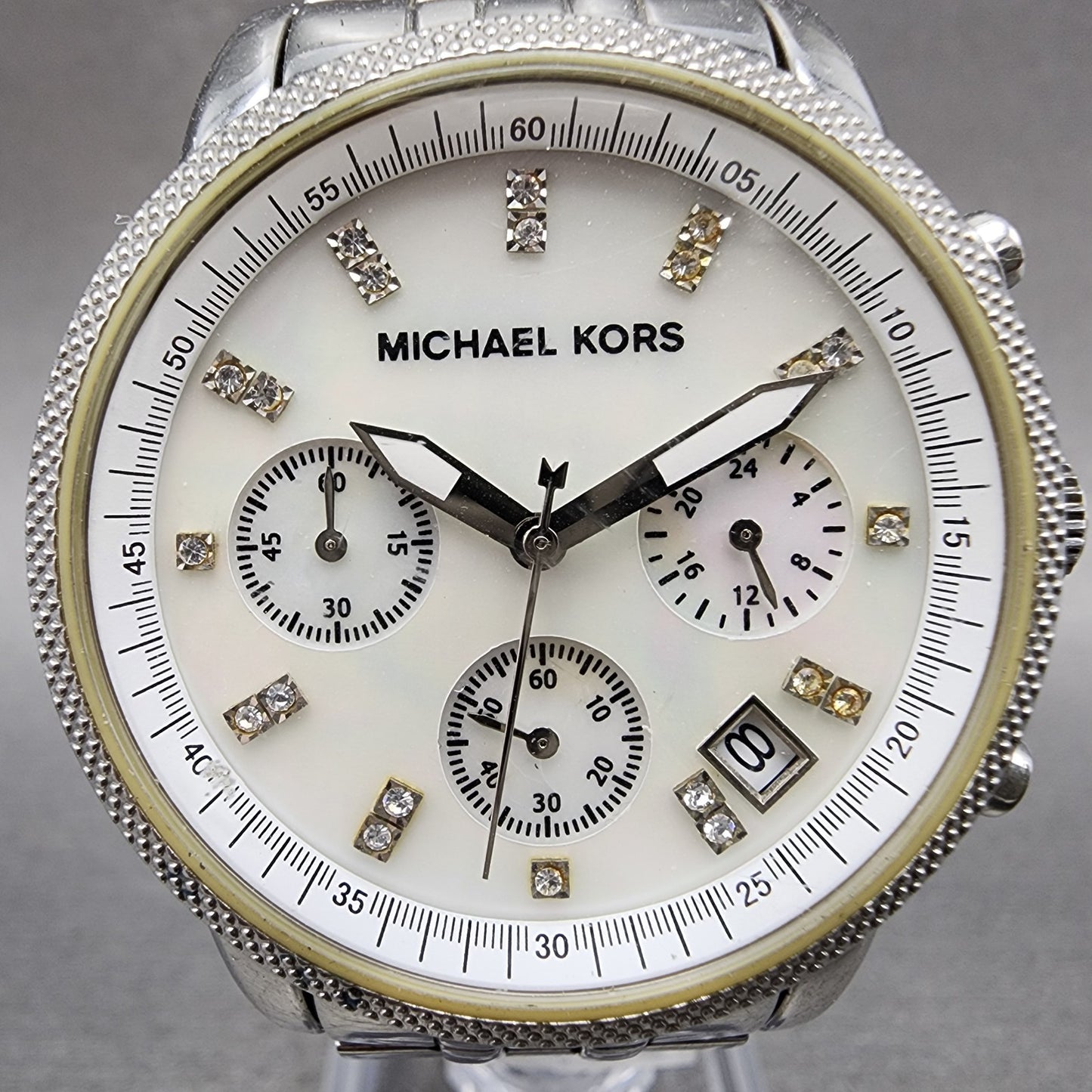 Michael Kors Ritz Chronograph Watch Women 37mm MOP Dial Steel Round New Battery1