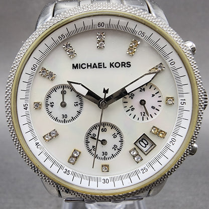Michael Kors Ritz Chronograph Watch Women 37mm MOP Dial Steel Round New Battery1