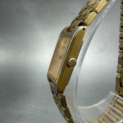Seiko Tank Watch Women 13mm Champagne Dial Gold Tone 2E20-6590 New Battery VTG2