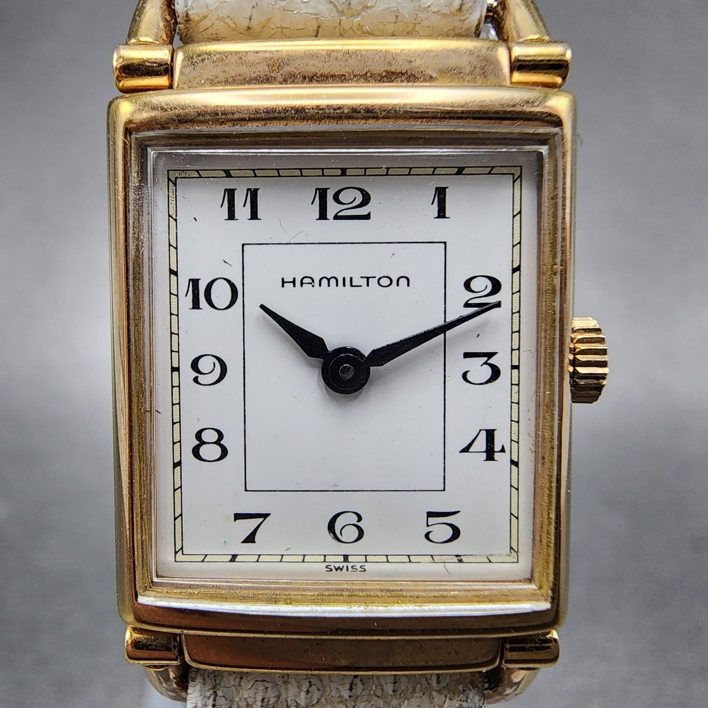 Hamilton Wilshire Tank Watch Women 18mm White Dial Rose Gold Plated New Battery1