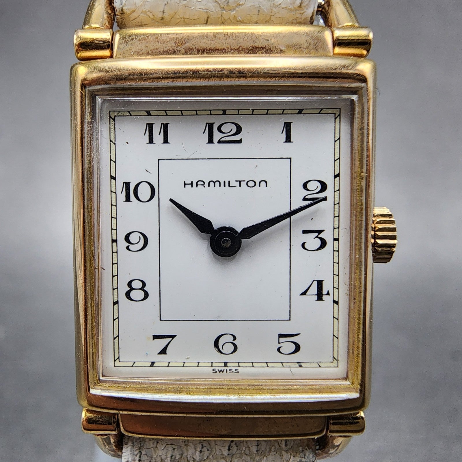 Hamilton Wilshire Tank Watch Women 18mm White Dial Rose Gold Plated New Battery1