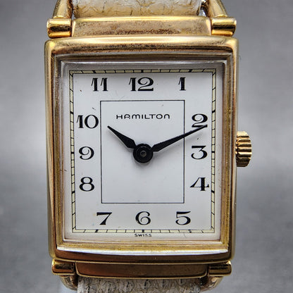 Hamilton Wilshire Tank Watch Women 18mm White Dial Rose Gold Plated New Battery1