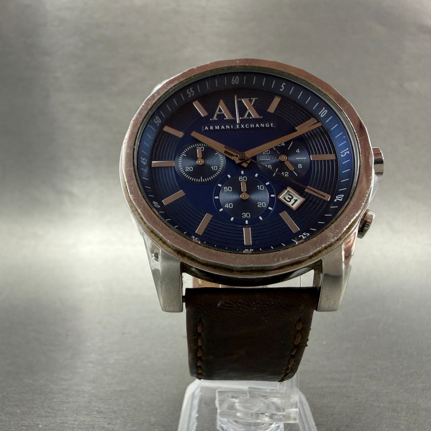 Armani Exchange Chronograph Watch Men 44mm Blue Dial Steel Date AX2501 New Batt5