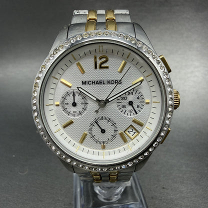 Michael Kors Chronograph Watch Women 38mm White Dial Two Tone Date MK-5098 Runs0