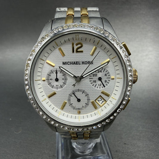 Michael Kors Chronograph Watch Women 38mm White Dial Two Tone Date MK-5098 Runs0