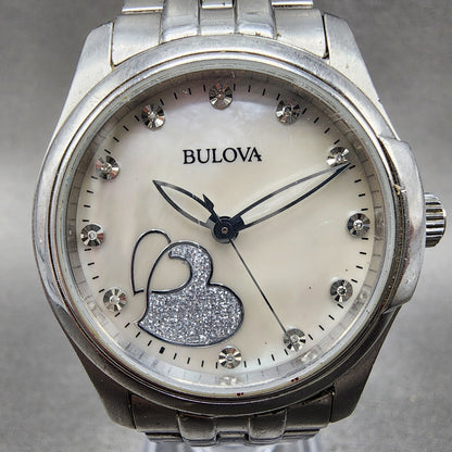 Bulova Diamond Watch Women 34mm MOP Heart Dial Silver Tone 96P182 New Battery1