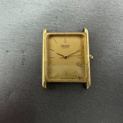 Seiko Tank Watch Men 25mm Champagne Dial Gold Tone Rectangle 9021-5009 PARTS0