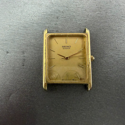 Seiko Tank Watch Men 25mm Champagne Dial Gold Tone Rectangle 9021-5009 PARTS0