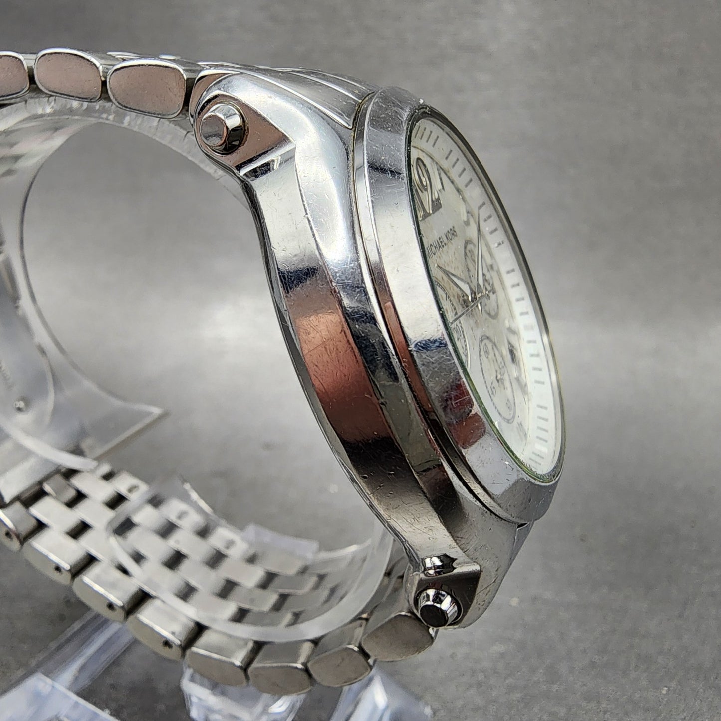 Michael Kors Chronograph Watch Women 41mm White Dial Silver Date MK5171 New Batt3