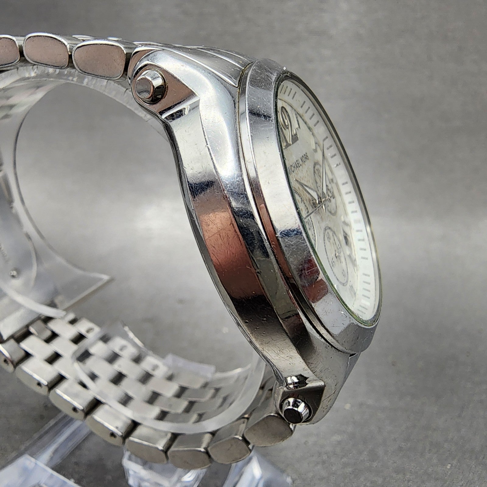 Michael Kors Chronograph Watch Women 41mm White Dial Silver Date MK5171 New Batt3