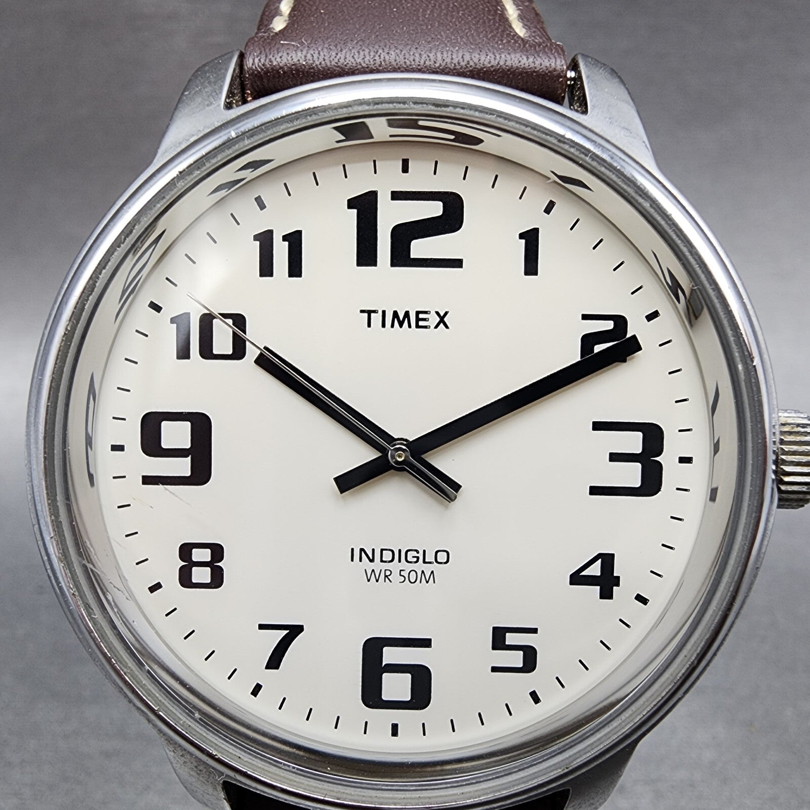 Timex Easy Reader Watch Men 43mm Cream Dial Silver Tone Round New Battery1