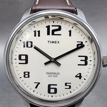 Timex Easy Reader Watch Men 43mm Cream Dial Silver Tone Round New Battery1