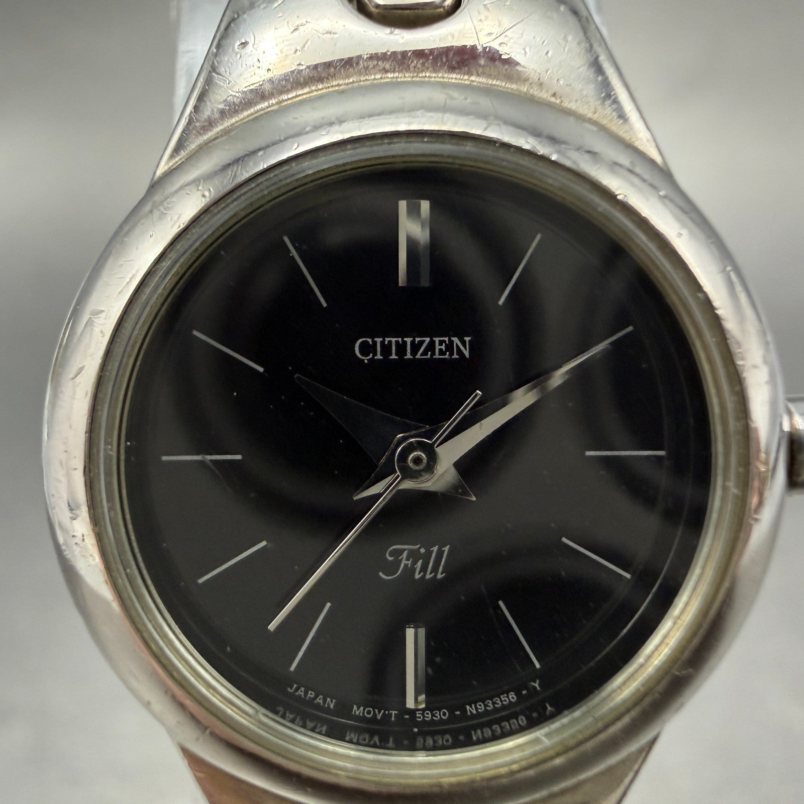 Citizen Fill Watch Women 21mm Black Dial Silver Tone Round 5930-S75519 New Batt1