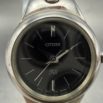 Citizen Fill Watch Women 21mm Black Dial Silver Tone Round 5930-S75519 New Batt1