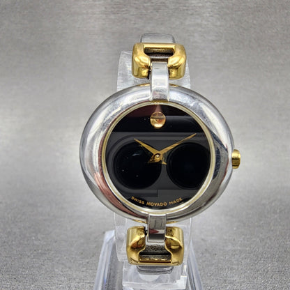Movado Vivo Watch Women 28mm Black Dial Two Tone Round 81 A1 1701 New Battery