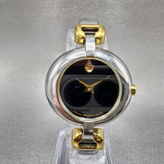 Movado Vivo Watch Women 28mm Black Dial Two Tone Round 81 A1 1701 New Battery