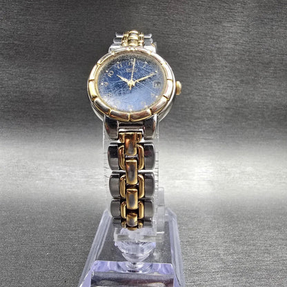 Seiko Watch Women 23mm Blue Dial Two Tone Date Round 7N82-6B79 New Battery JP5