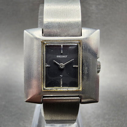VTG Seiko Watch Women 24mm Black Dial Steel Rectangle Manual Wind Runs 1134700