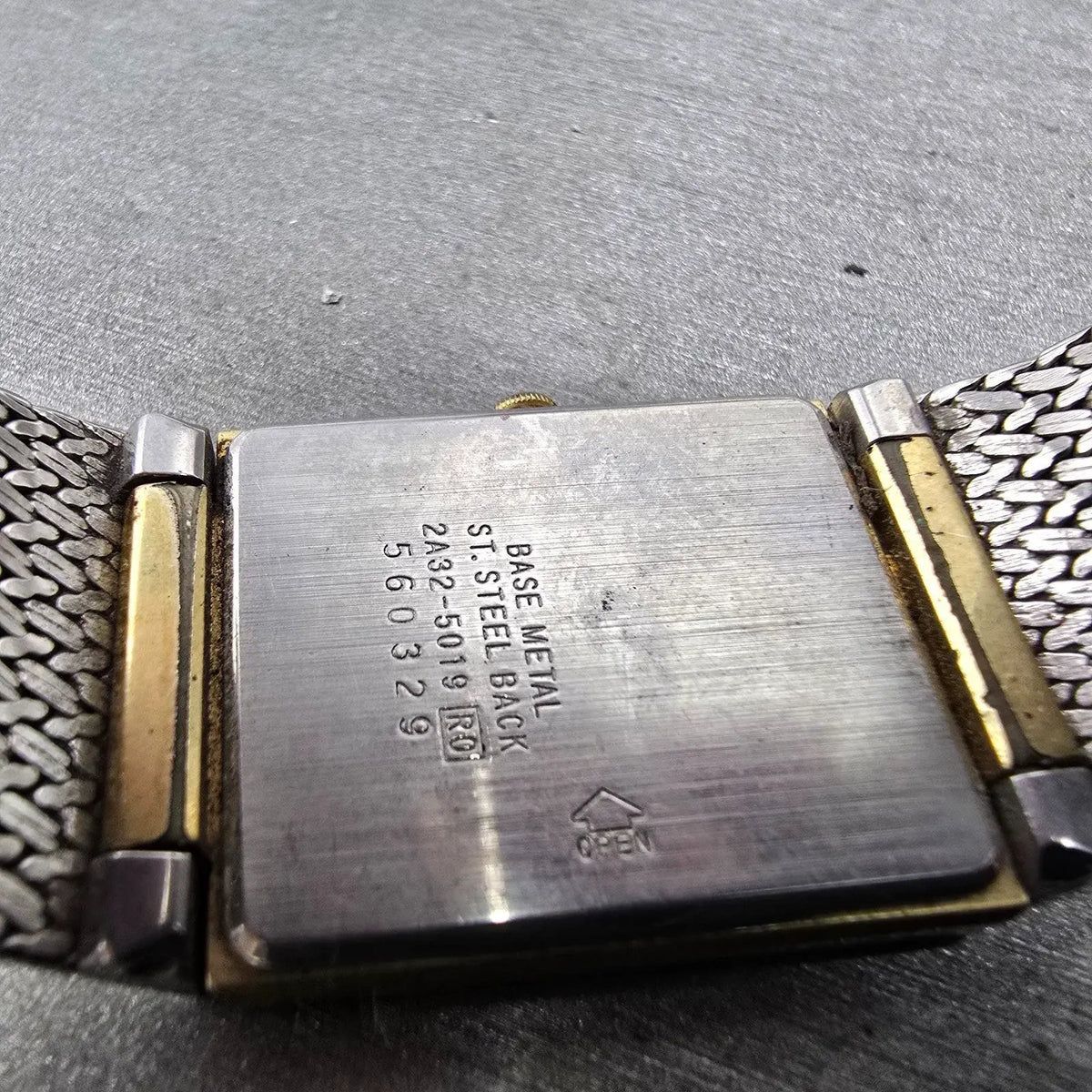 Seiko Tank Watch Men 24mm Gold Dial Gold Tone Date Rectangle 2A32-5019 PARTS9