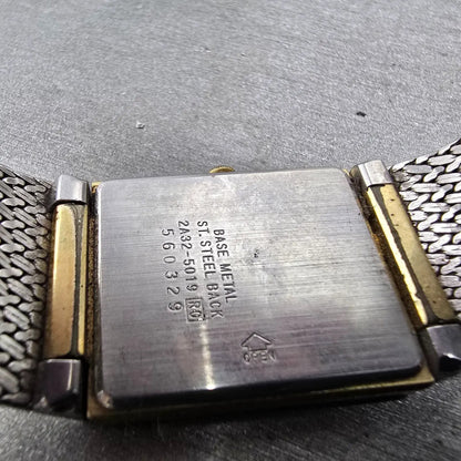 Seiko Tank Watch Men 24mm Gold Dial Gold Tone Date Rectangle 2A32-5019 PARTS9