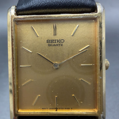 Seiko Tank Watch Men 25mm Champagne Dial Gold Tone Rectangle 5y30-5069 New BattV1