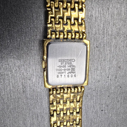 Seiko Watch Women 20mm Cream Dial Gold Tone Rectangle 1N00-6H39 New Battery VTG12