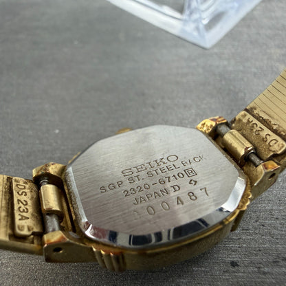 Seiko Watch Women 18mm Champagne Dial Gold Tone Square 2320-6710 New Battery9