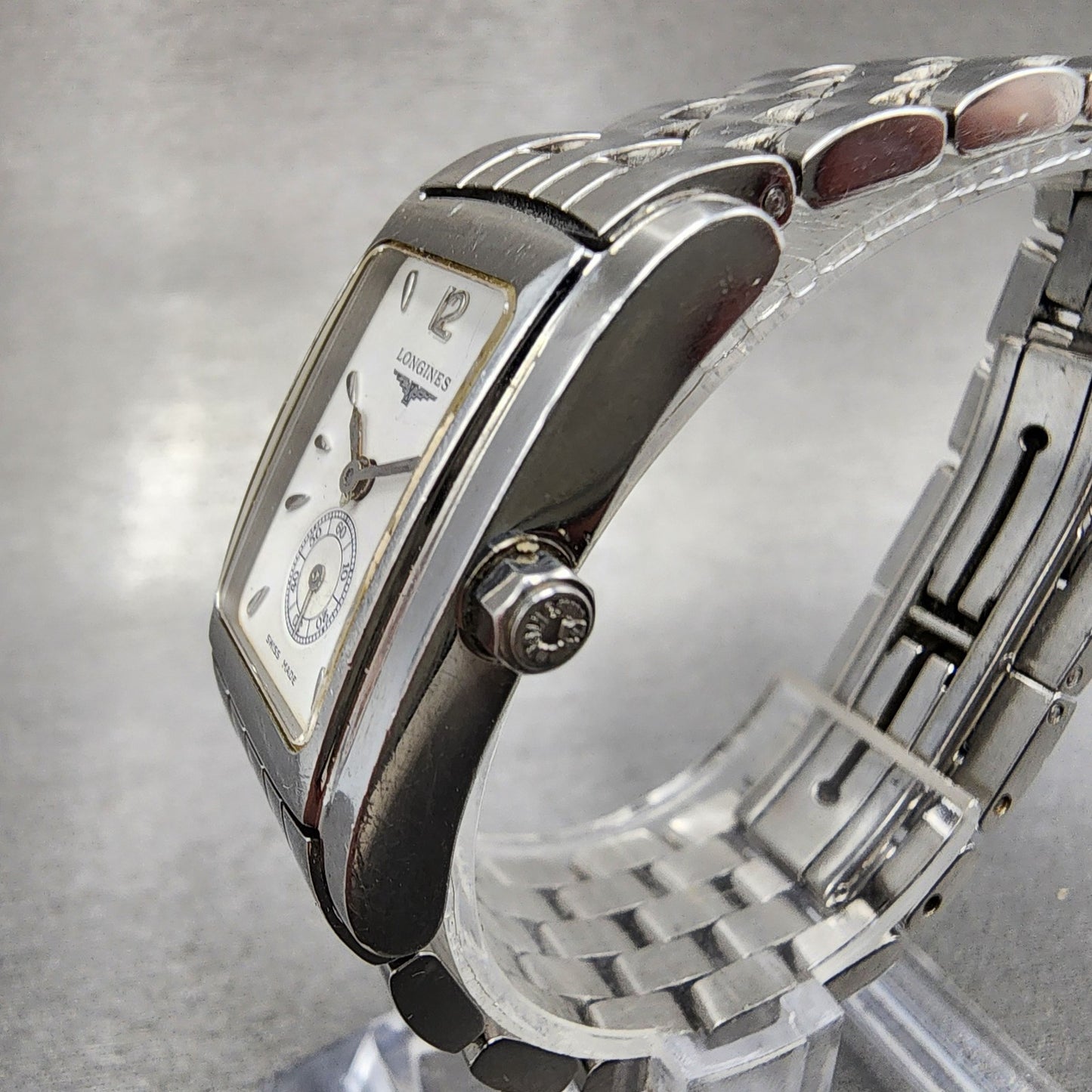Longines Dolce Vita tank Watch Women 20mm White Dial Steel Rectangle New Batt B12