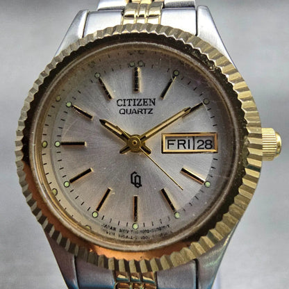 Citizen CQ Watch Women 25mm Silver Dial Two Tone Daydate 1002-R15119 New Battery1