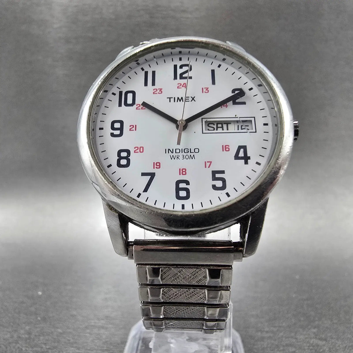 Timex Easy Reader Watch Men 35mm White Dial Silver Daydate T20461 New Battery 895