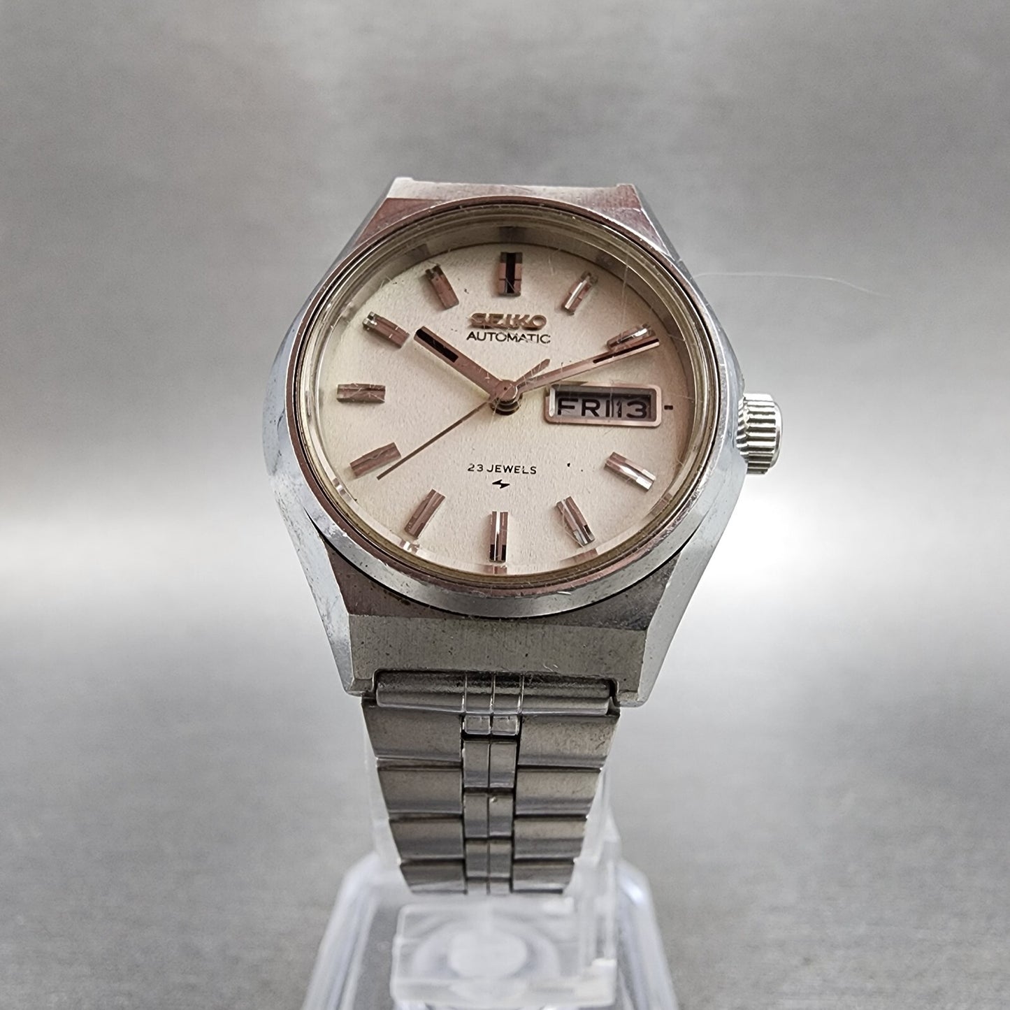 Seiko Automatic Watch Women 26mm White Dial Silver Tone Daydate Round Runs5