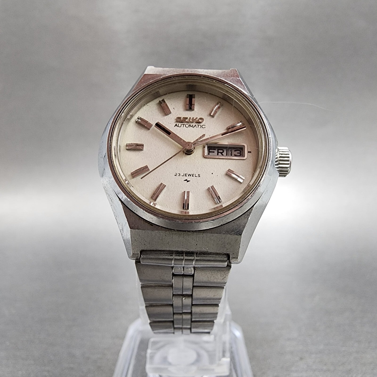 Seiko Automatic Watch Women 26mm White Dial Silver Tone Daydate Round Runs5