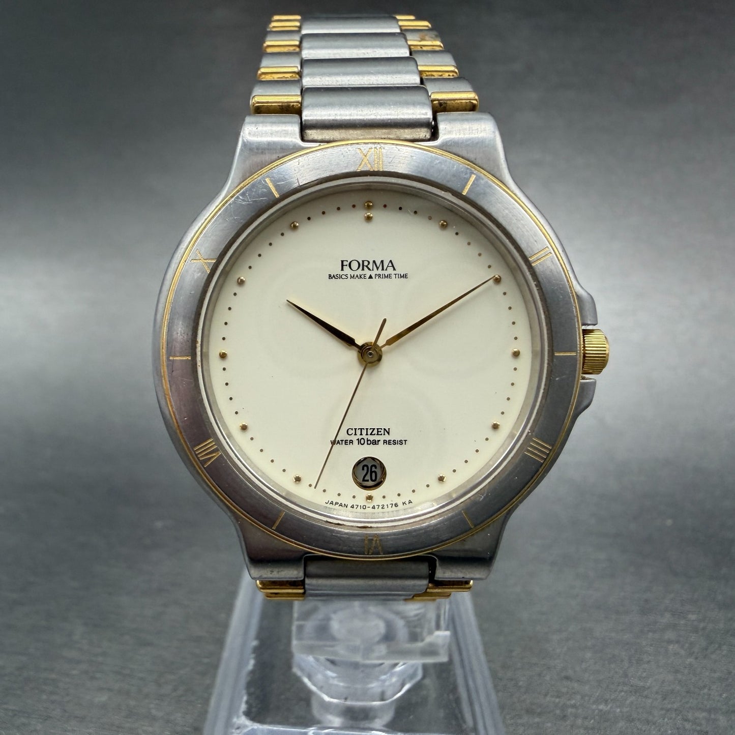 Citizen Forma Watch Men 34mm Cream Dial Two Tone Date Round 4710-470702 New batt0