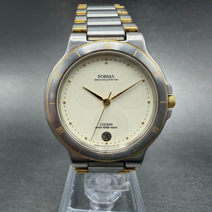 Citizen Forma Watch Men 34mm Cream Dial Two Tone Date Round 4710-470702 New batt0