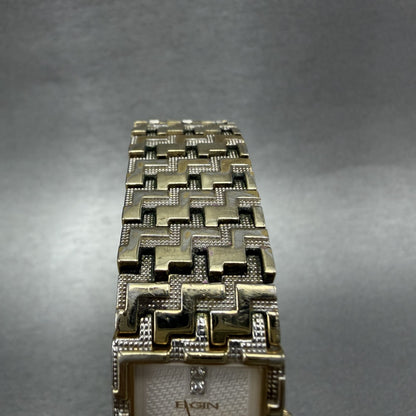 Elgin Tank Watch Women 17mm White Dial Gold Tone Rectangle New Battery4