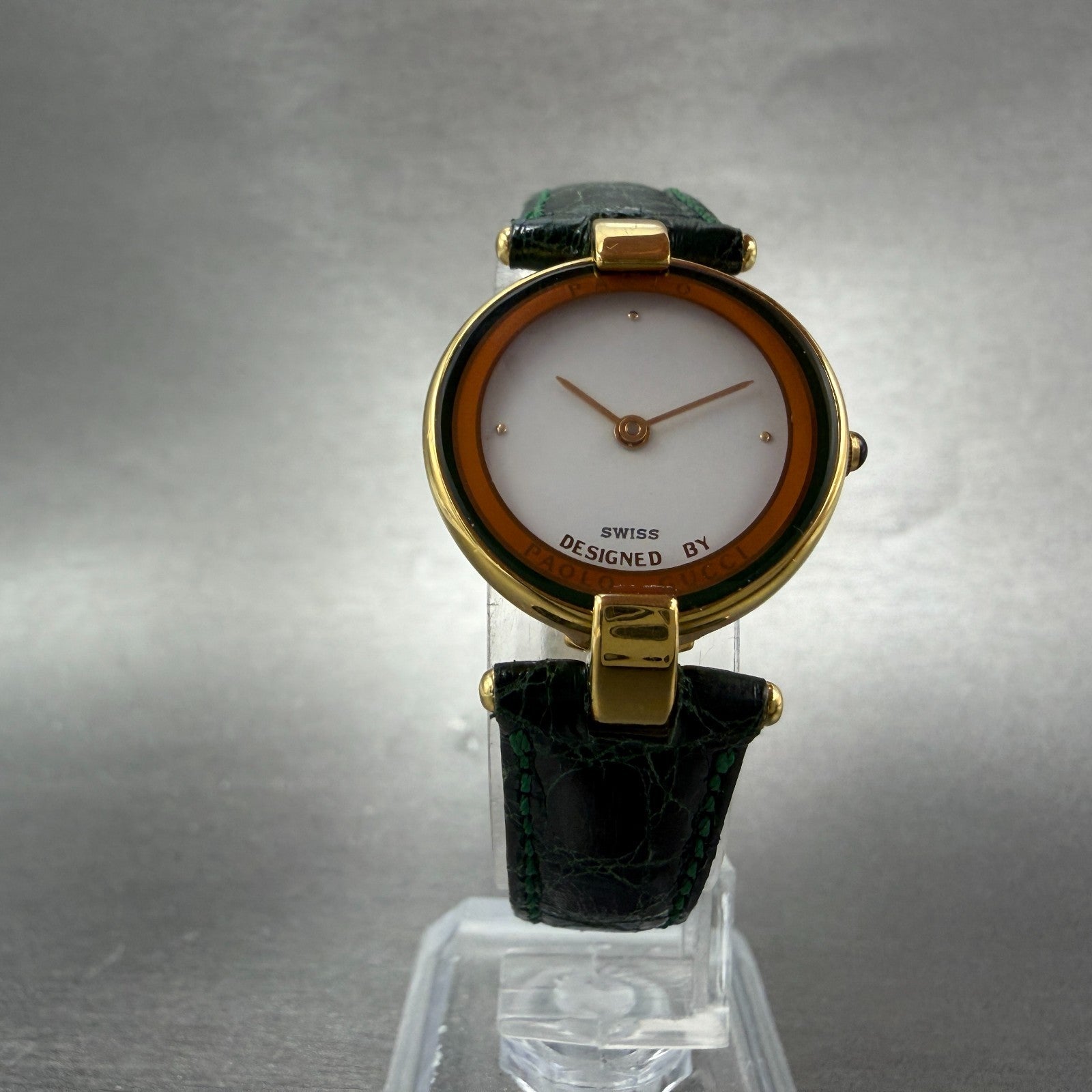 Paolo Gucci Watch Women 24mm White Dial Gold Tone Round New battery NOS VTG5