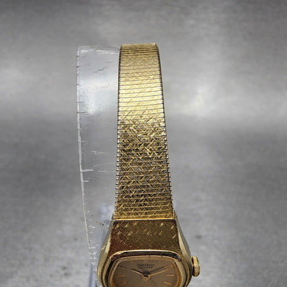 Vintage Seiko Watch Women 25mm Gold Dial Gold Tone Hexagon 2C21-5149 New Batt A1