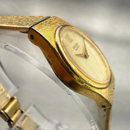 Seiko Watch Women 17mm Champagne Dial Gold Tone Oval 2C20-6470 New Battery VTG3