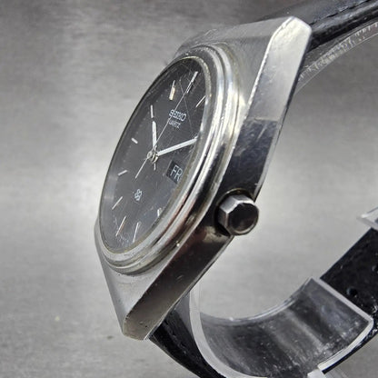 Seiko SQ Watch Men 34mm Black Dial Silver Tone Daydate Round 7813-6019 New Batt3
