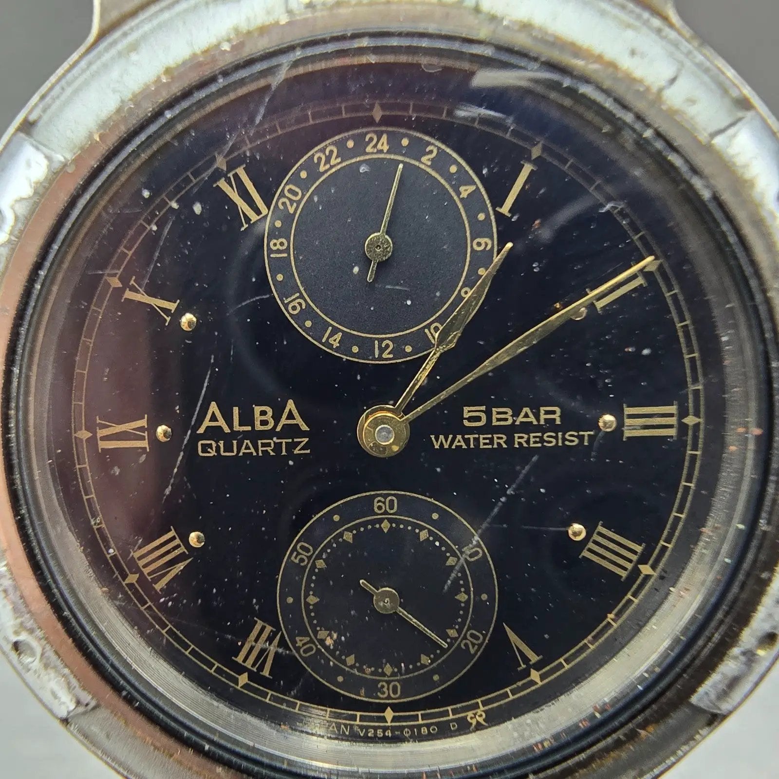Seiko ALBA Watch Men 34mm Black Dial Silver Tone Round V254-0110 PARTS NO CROWN2
