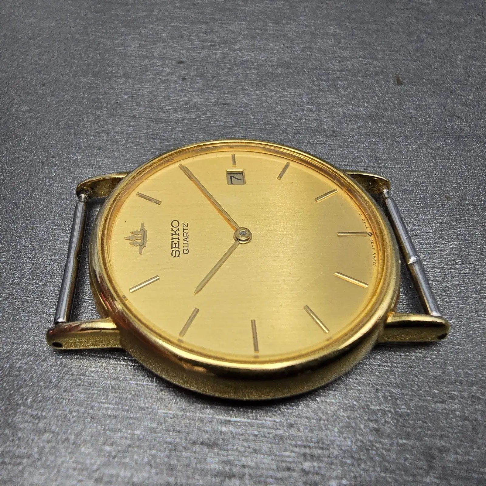 Seiko Watch Men 32mm Gold Dial Gold Tone Date Round 5Y39-7010 VTG PARTS4