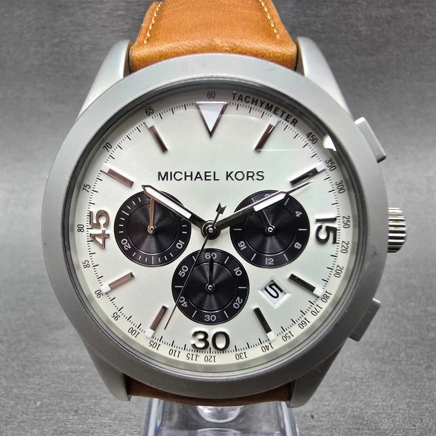 Michael Kors Gareth Chronograph Watch Men 43mm White Dial Steel MK-8470 New Batt0