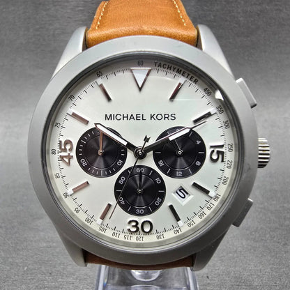 Michael Kors Gareth Chronograph Watch Men 43mm White Dial Steel MK-8470 New Batt0