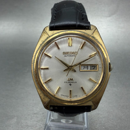 Seiko Lordmatic Watch Men 36mm Silver Dial Gold Tone Daydate 5606-7000 Runs VTG30