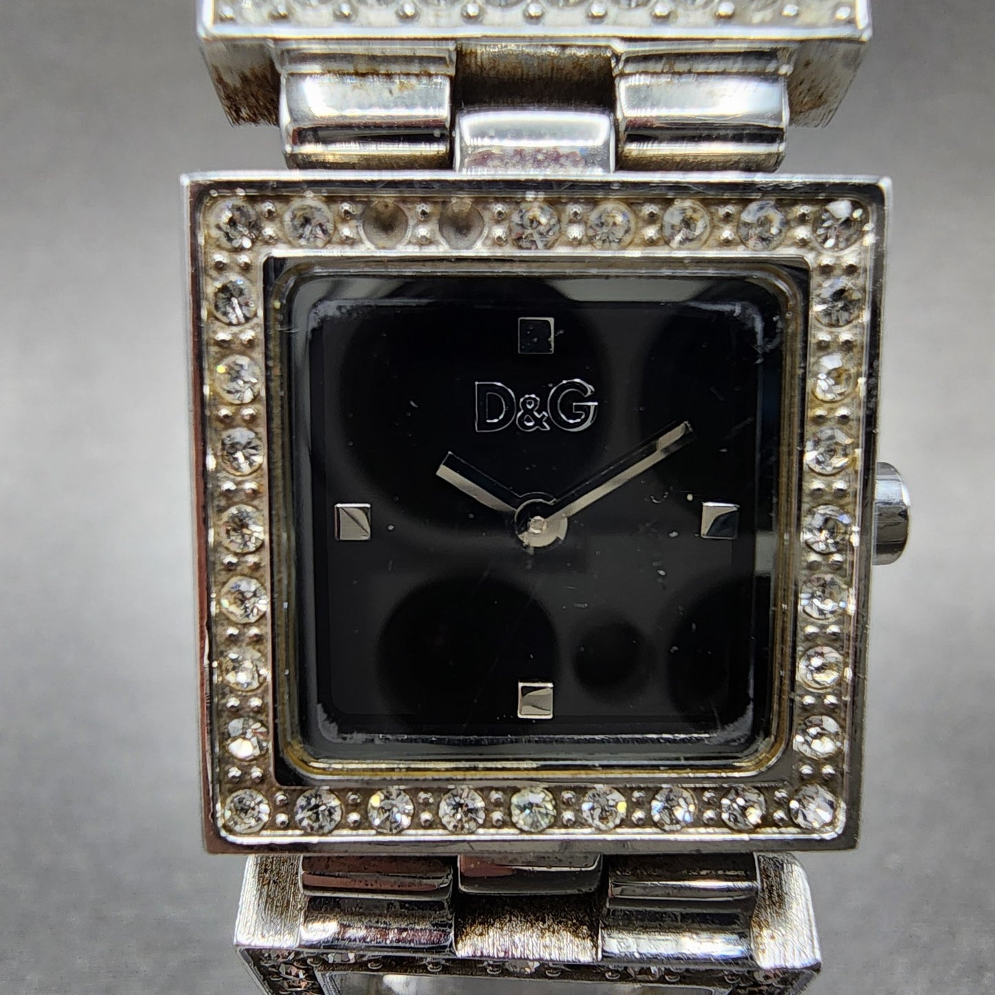 Dolce & Gabbana Tank Watch Women 21mm Black Dial Steel Crystal Accent New Batt1