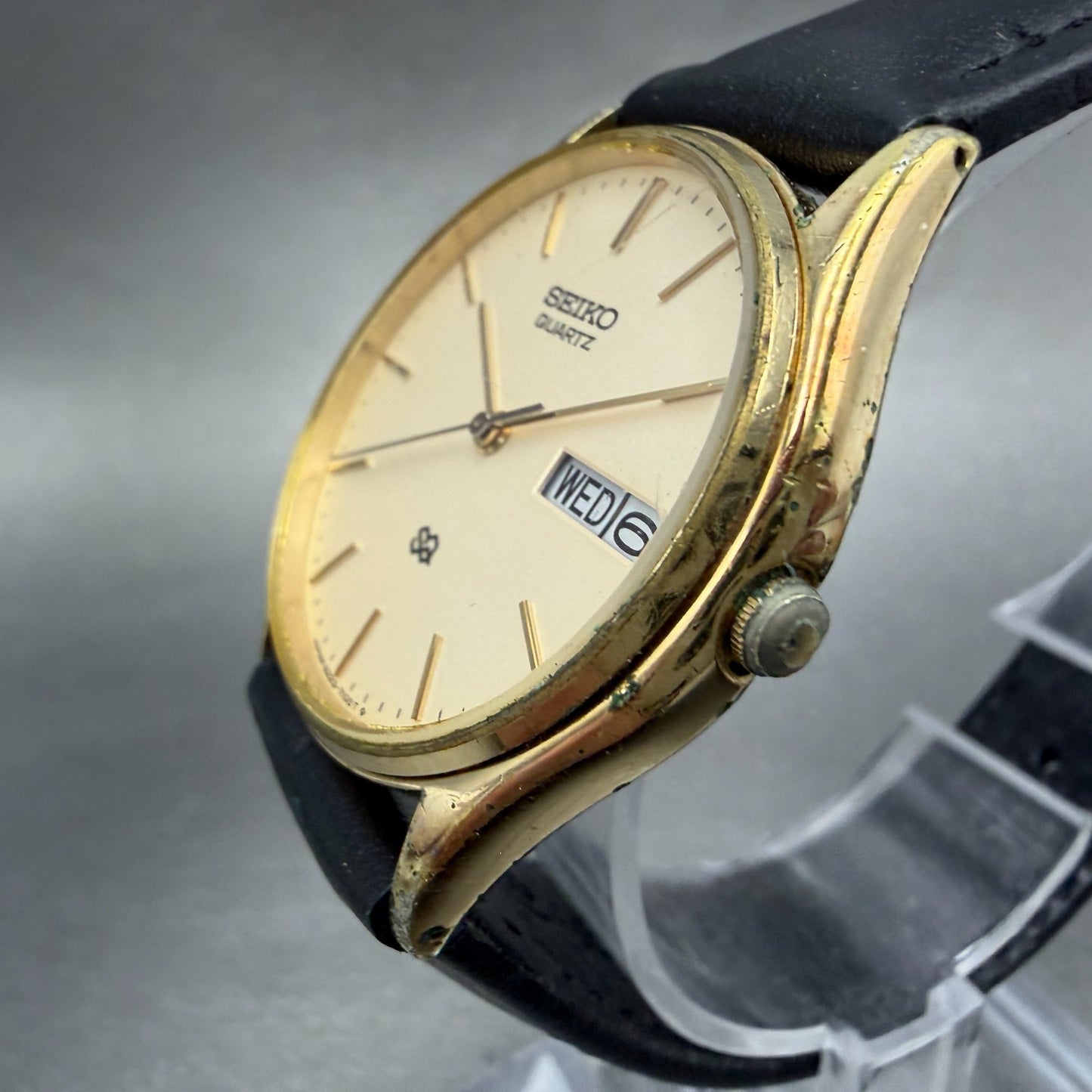 Seiko SQ Watch Men 32mm Champagne Dial Gold Tone Daydate 8223-7089 New Battery2