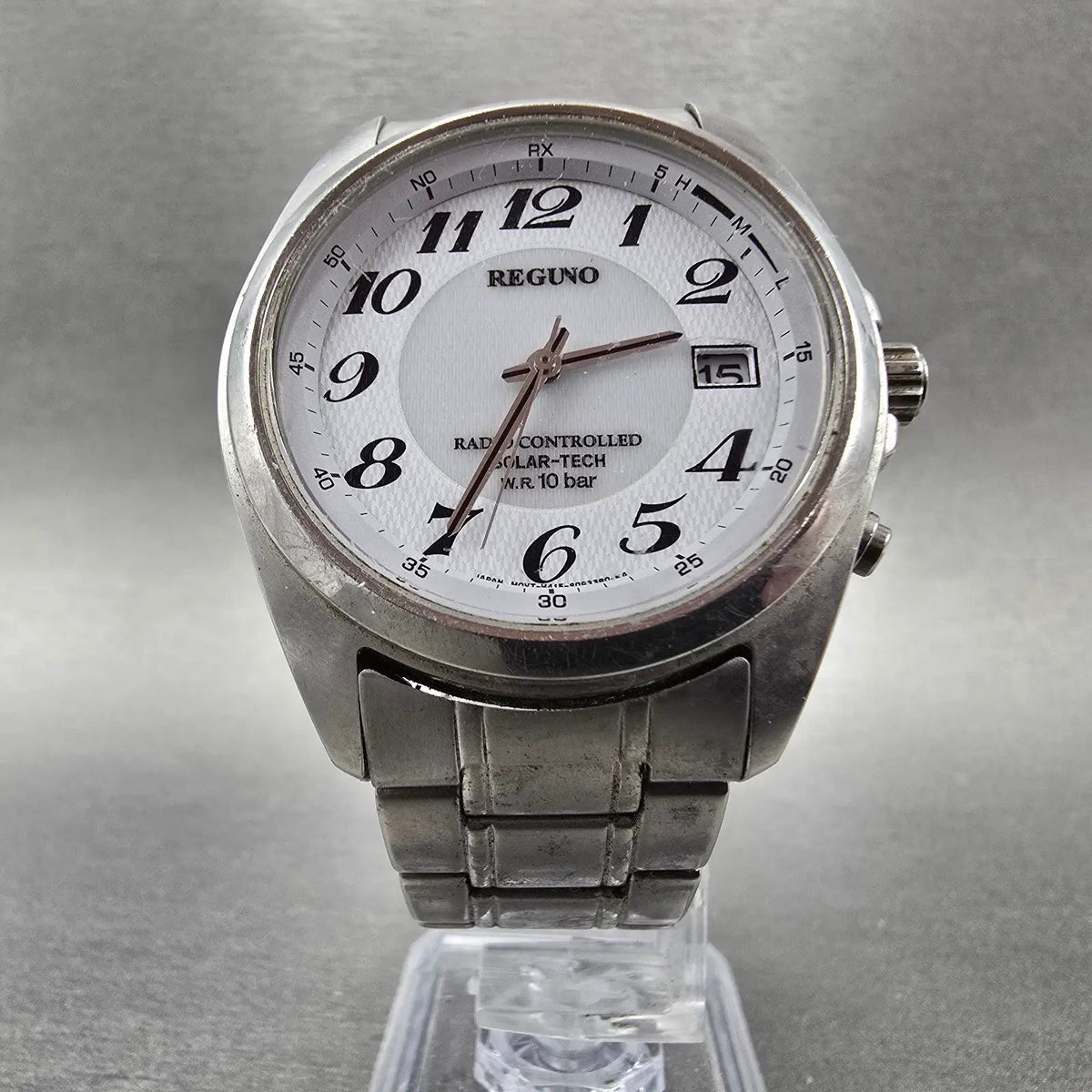Citizen Reguno Atomic Solar Watch Men 38mm White Dial Silver Date PARTS JDM6