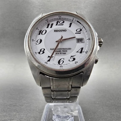 Citizen Reguno Atomic Solar Watch Men 38mm White Dial Silver Date PARTS JDM6
